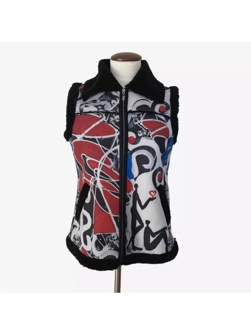 Simply Art by Dolcezza Fleece Lined Vest Abstract Print Sz M